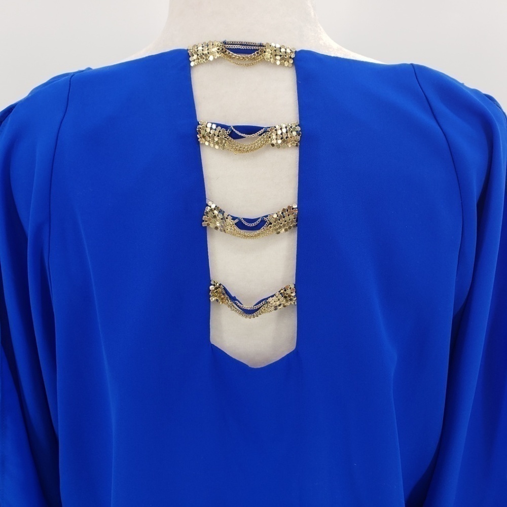 XOXO Royal Blue & Silver Blouse Top Small - Picture 5 of 8